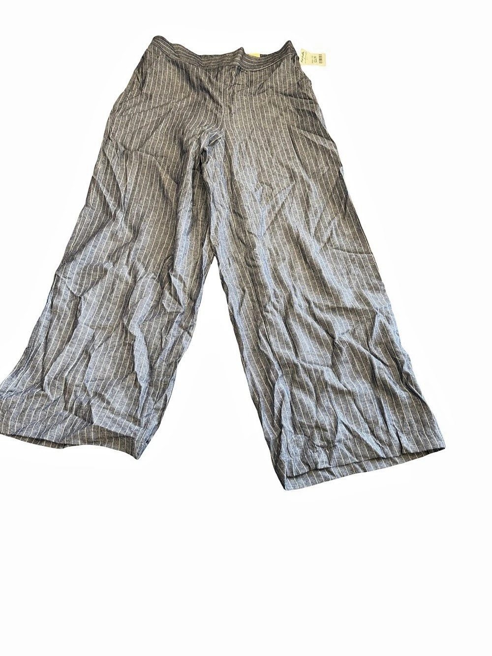 Max Studio Blended Linen Wide Leg Trousers Gray & White XL